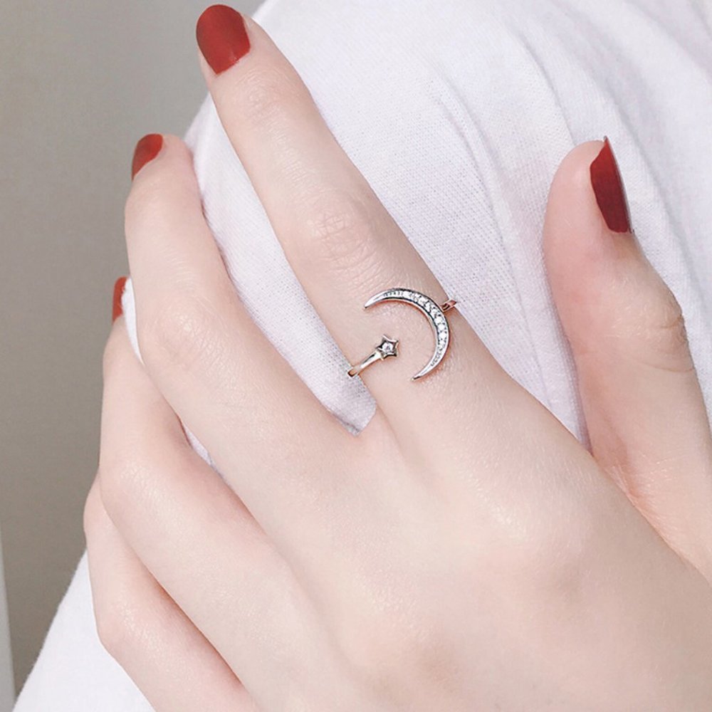 NEW 925 Sterling Silver Moon Star Adjustable Ring - Picture 1 of 8
